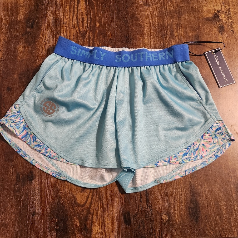 Simply Southern Youth Large Blue Athletic Shorts